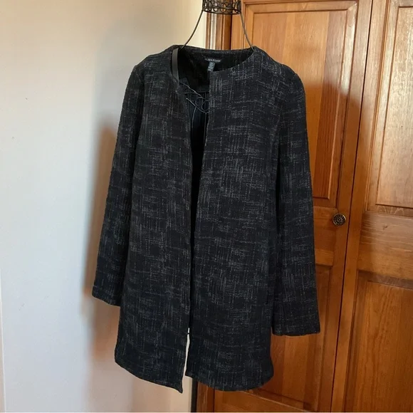 Eileen Fisher Black Textured Open-Front Blazer Coat, Medium - Picture 2 of 8